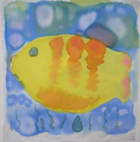 14-2-2007, gele vis op zijde, 29x29 cm